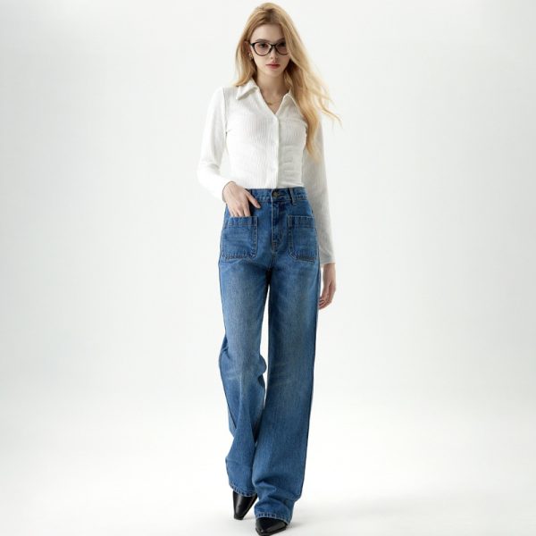 Loose Drape Straight Leg Jeans Women High Waist Slimming Wide Leg Floor-Length Pants - Image 2