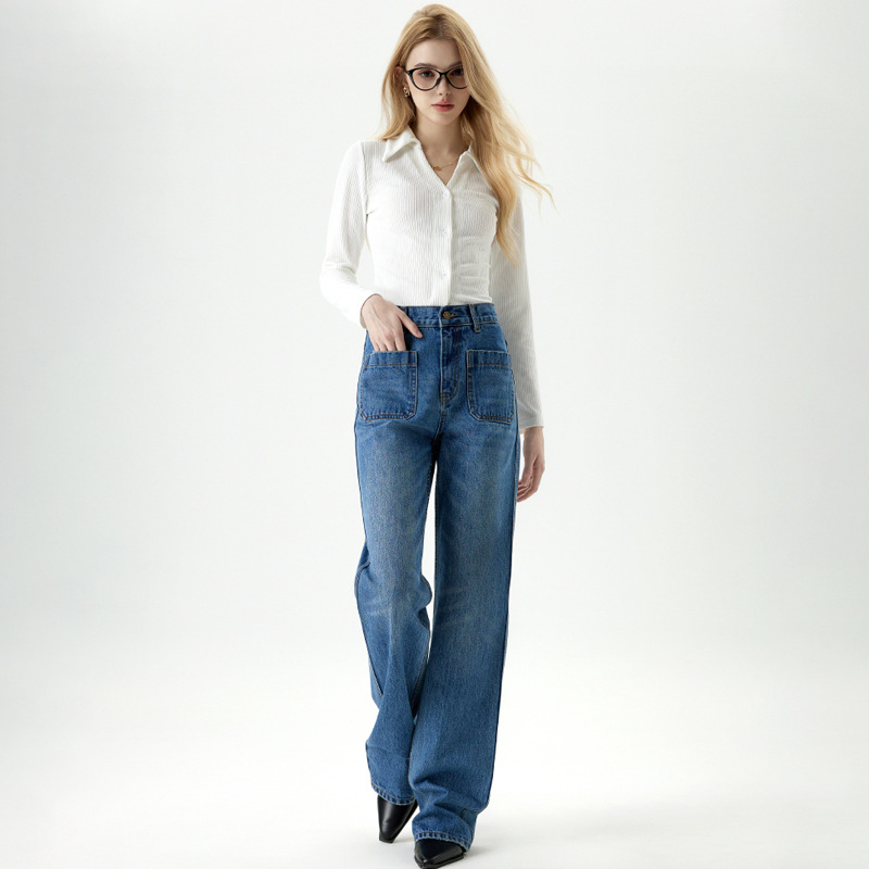 Loose Drape Straight Leg Jeans Women High Waist Slimming Wide Leg Floor-Length Pants - Image 2