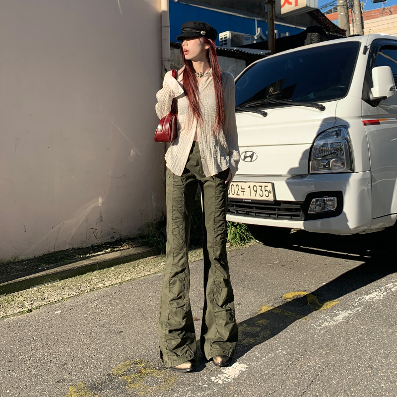 Women's Pants Spicy Girl Flare Casual Trousers Low Waist Slim Floor-Length Pants - Image 2